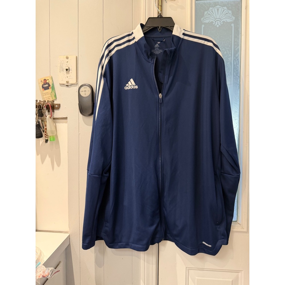 Adidas Mens Primegreen Aeroready Track Jacket Navy Blue White 2XL Full Zip